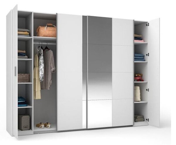 Armadio 4 porte con specchio STAR – Bianco – Con appendiabiti – L264 cm
