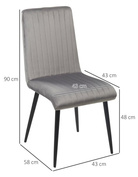 HOMCOM Set 2 Sedie Moderne Salvaspazio da Pranzo con seduta imbottite in Tessuto Velluto e Gambe in Acciaio, 43x58x90cm, Grigio e Nero| Aosom Italy