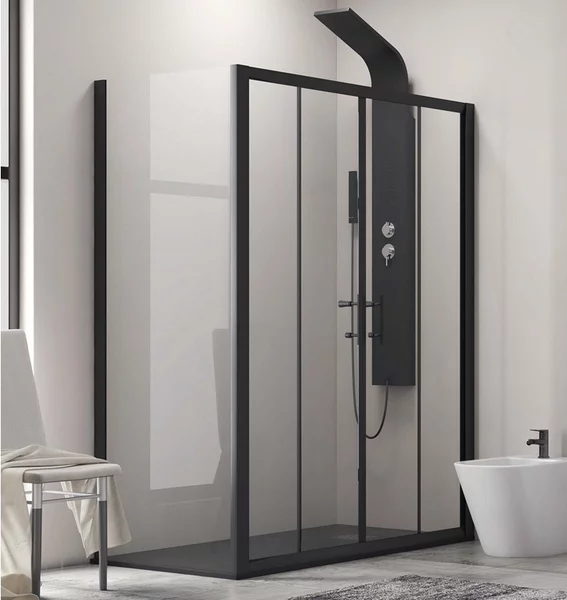 Box doccia angolare 200x90 doppio scorrevole colore nero KFN6000S - KAMALU