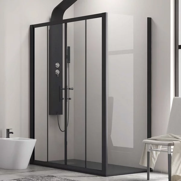 Box doccia angolare 200x80 doppio scorrevole colore nero KFN6000S - KAMALU