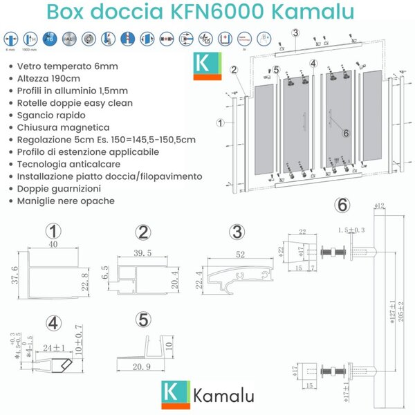 Nicchia doccia 150cm doppio scorrevole colore nero KFN6000 - KAMALU