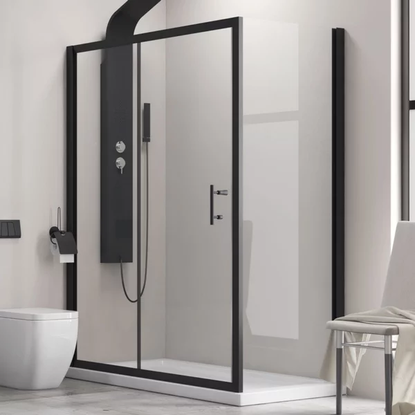 Box doccia 130x80 cm ad angolo colore nero opaco anta scorrevole KFN5000S - KAMALU