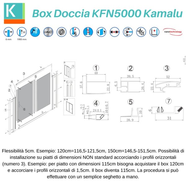 Kamalu box doccia nicchia scorrevole 110cm con telaio nero kfn5000