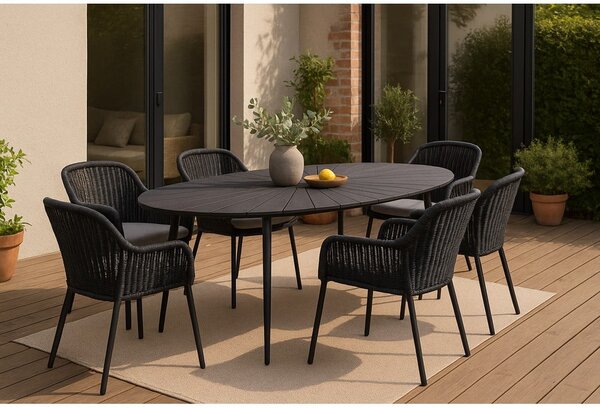 Tavolo da giardino nero con piano in legno d'arte, 190 x 115 cm Marienlist - Bonami Selection