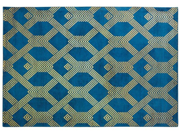 Tappeto Blu con dorato Fantasia Geometrica Viscosa con Cotone 160 x 230 cm Stile Modern Glam Beliani
