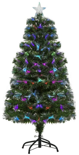 HOMCOM Albero di Natale 120cm con 130 Luci a LED e Fibre Ottiche Colorate, 130 Rami in PVC Ignifughi e Base in Metallo