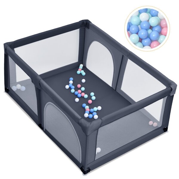 Costway Box portatile sicuro per bambini, Centro attività con cancello rete traspirante e cerniera durevole Grigio scuro