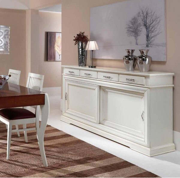 MOBILE CREDENZA LACCATO BIANCO LEGNO MASSELLO L 180 P 48 H 100