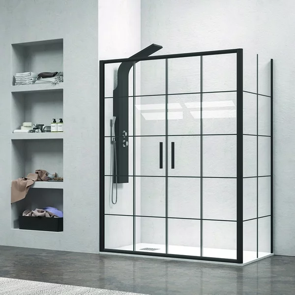 Box doccia angolare 170x80 doppio scorrevole telaio nero NICO-D6000S - KAMALU
