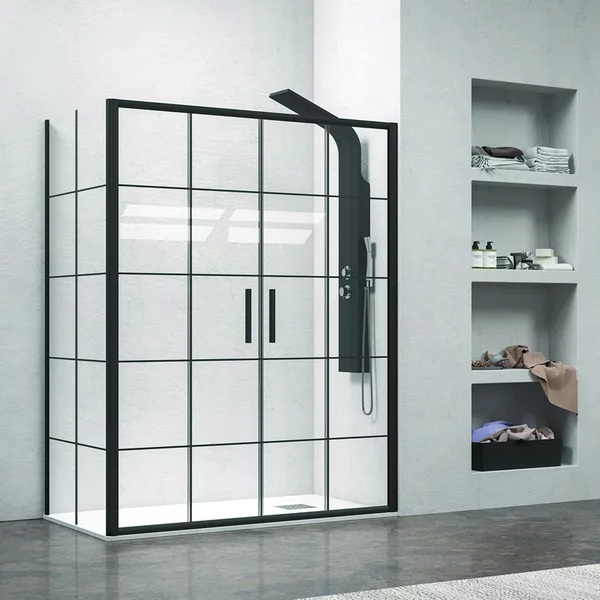 Box doccia angolare 160x80 doppio scorrevole telaio nero NICO-D6000S - KAMALU