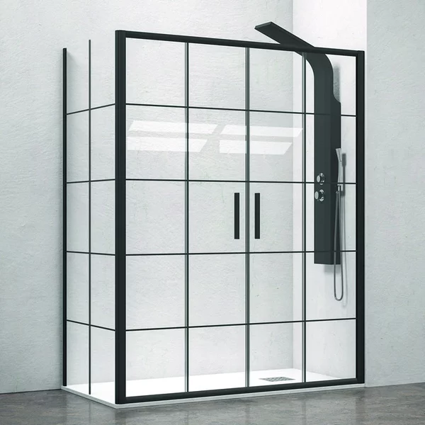 Box doccia angolare 180x80 doppio scorrevole telaio nero NICO-D6000S - KAMALU
