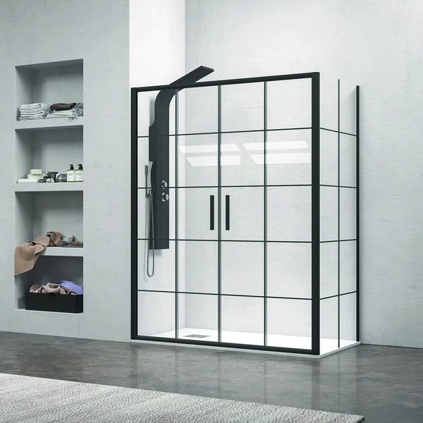 Box doccia angolare 170x90 doppio scorrevole telaio nero NICO-D6000S - KAMALU