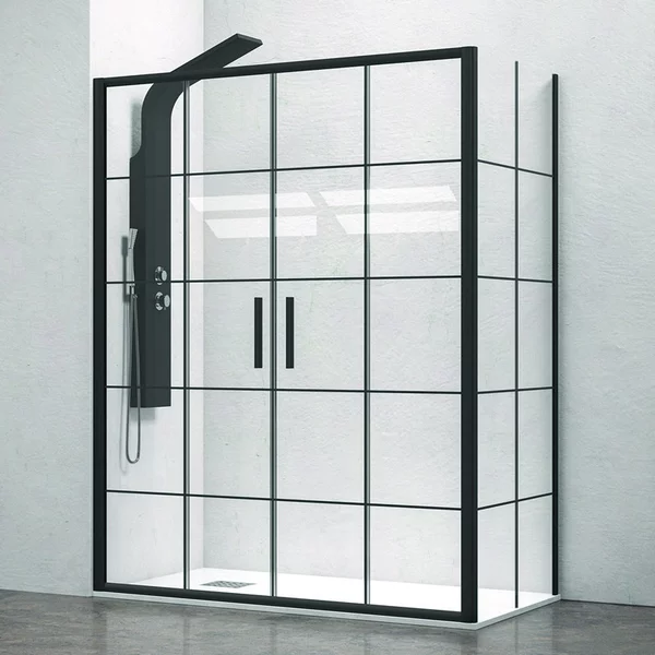 Box doccia angolare 200x70 scorrevole 4 ante telaio nero NICO-D6000S - KAMALU