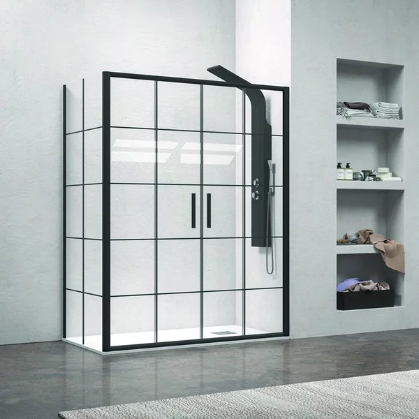 Box doccia angolare 170x70 doppio scorrevole telaio nero NICO-D6000S - KAMALU