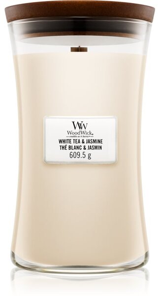 Woodwick White Tea & Jasmine candela profumata con stoppino in legno 609.5 g