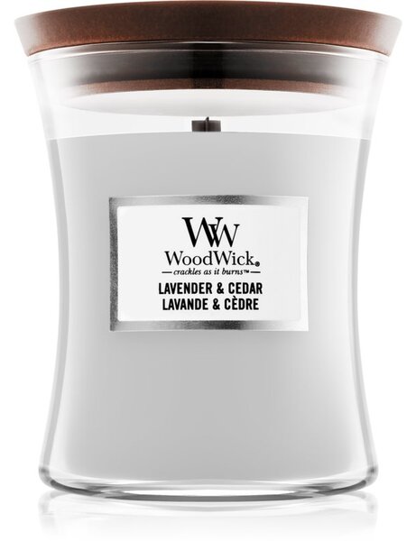 Woodwick Lavender & Cedar candela profumata con stoppino in legno 275 g