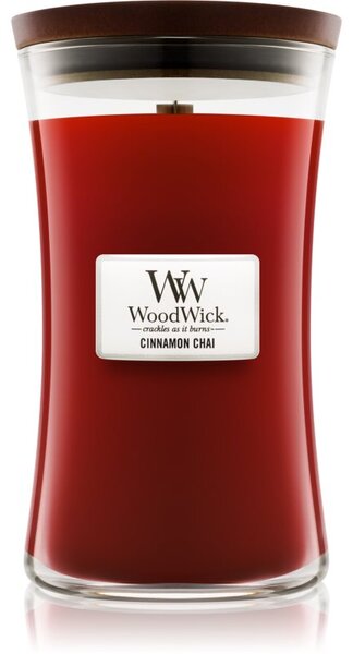 Woodwick Cinnamon Chai candela profumata con stoppino in legno 609,5 g