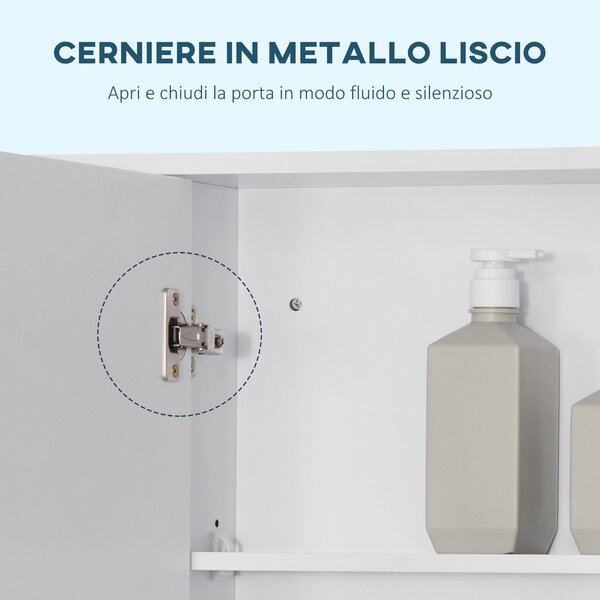 Kleankin Specchiera Bagno con Mensole Aperte e Armadietto con Anta Specchiata, Mobiletto Bagno Salvaspazio Bianco, 100x15x70cm|Aosom