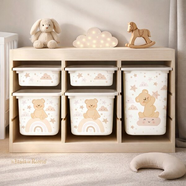 Tutte le decorazioni murali Adesivi per Contenitori IKEA Trofast Orsetto sull'arcobaleno Grigio/Beige - Adesivi Murali per Bambini
