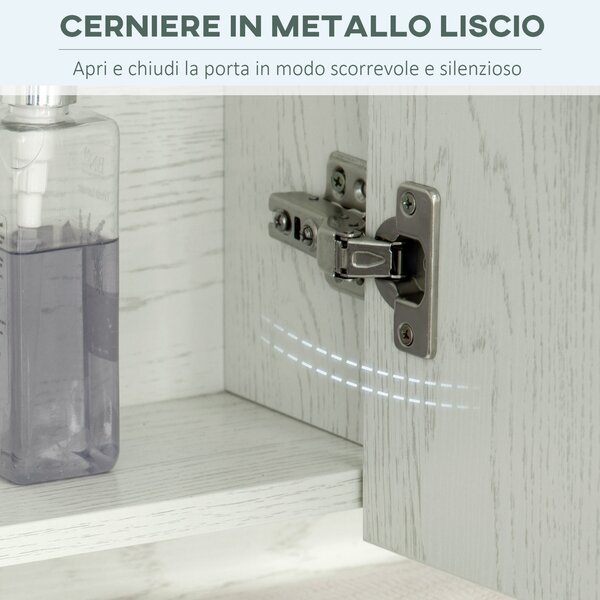 Kleankin Armadietto Moderno da Bagno con Specchio a 4 Sezioni con Ripiani Regolabili, a Parete in Legno e Vetro, 90x15x75 cm, Grigio| Aosom Italy