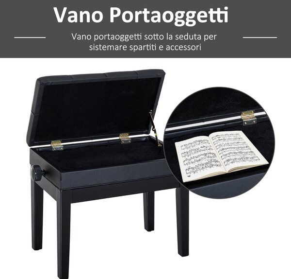 HOMCOM Sgabello per Pianoforte con Vano Contenitore e Altezza Regolabile, Nero|Aosom