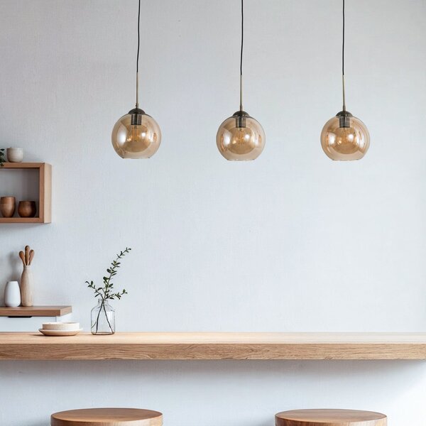 Lampada a sospensione Lindby, Sofian, dimmerabile, Bronzo / Ottone anticato, Soggiorno, Vetro, Moderno