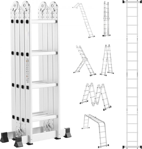 Versatile scala pieghevole 7 in 1, 4 gradini, sbraccio di 4,7 metri, resistente, altezza regolabile, piattaforma di sicurezza - scala multiuso per la casa e il luogo di lavoro