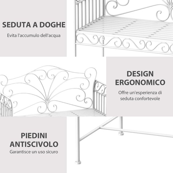 Outsunny Panchina Biposto da Giardino Stile Romantico Ferro 113.5 x 50 x 93.5cm Bianco|Aosom