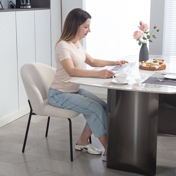HOMCOM Set di 2 sedie Moderne da pranzo con spessa seduta imbottita e schienale curvo, in velluto a coste e piedi in acciaio, crema| Aosom Italy