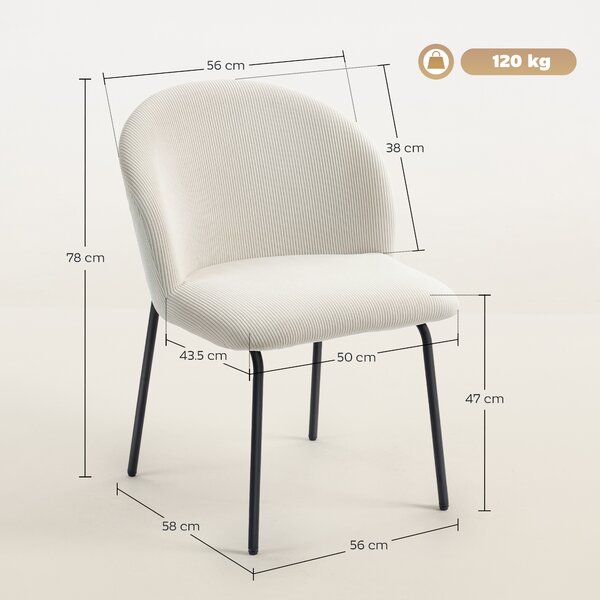 HOMCOM Set di 2 sedie Moderne da pranzo con spessa seduta imbottita e schienale curvo, in velluto a coste e piedi in acciaio, crema| Aosom Italy