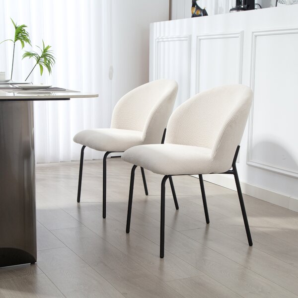 HOMCOM Set di 2 sedie Moderne da pranzo con spessa seduta imbottita e schienale curvo, in velluto a coste e piedi in acciaio, crema| Aosom Italy