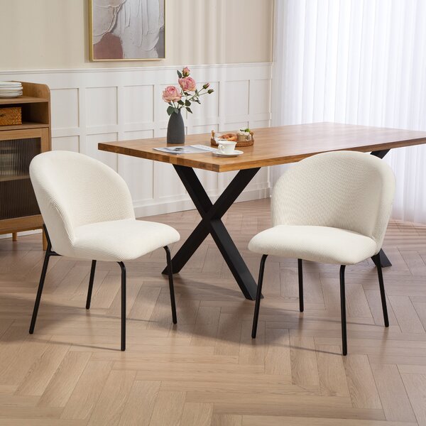 HOMCOM Set di 2 sedie Moderne da pranzo con spessa seduta imbottita e schienale curvo, in velluto a coste e piedi in acciaio, crema| Aosom Italy