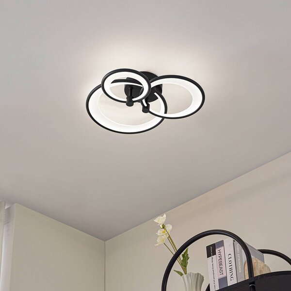 Plafoniera a LED Sorma Lindby, dimmerabile, Nero, Soggiorno / Sala da pranzo, Metallo, Moderno, Plafoniera LED