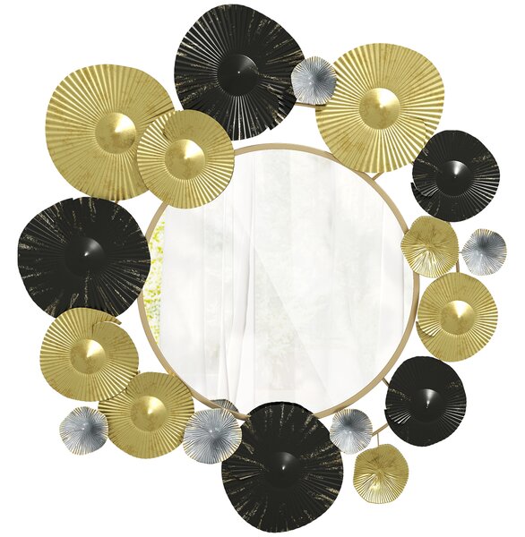HOMCOM Decorazione da Parete in Metallo con Specchio Decorativo per Salotto Camera da Letto Corridoio 84x84 cm Oro e Nero | Aosom Italy