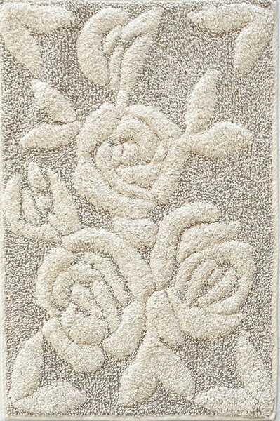 Tappeto bagno in cotone con disegno Rose in rilievo Beige 60x130