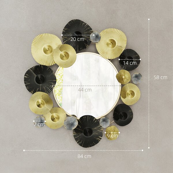 HOMCOM Decorazione da Parete in Metallo con Specchio Decorativo per Salotto Camera da Letto Corridoio 84x84 cm Oro e Nero | Aosom Italy