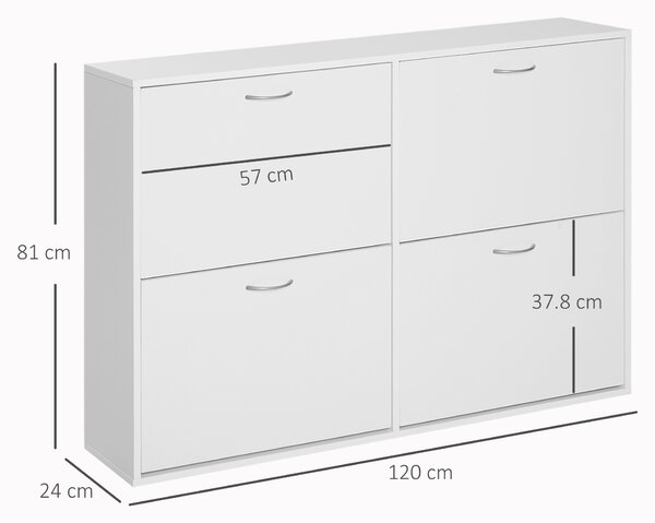 Homcom Scarpiera Salvaspazio capacità 24 Ingresso e Camera da Letto Legno 120x24x81cm Bianco|Aosom