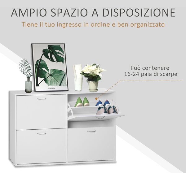 Homcom Scarpiera Salvaspazio capacità 24 Ingresso e Camera da Letto Legno 120x24x81cm Bianco|Aosom