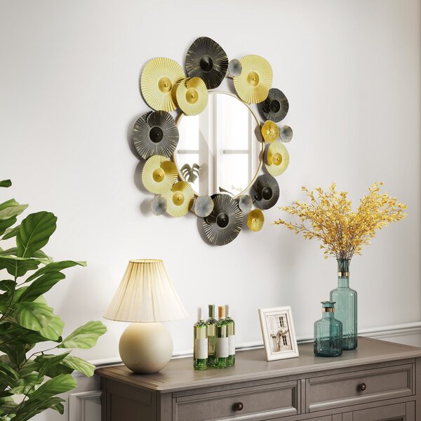 HOMCOM Decorazione da Parete in Metallo con Specchio Decorativo per Salotto Camera da Letto Corridoio 84x84 cm Oro e Nero | Aosom Italy