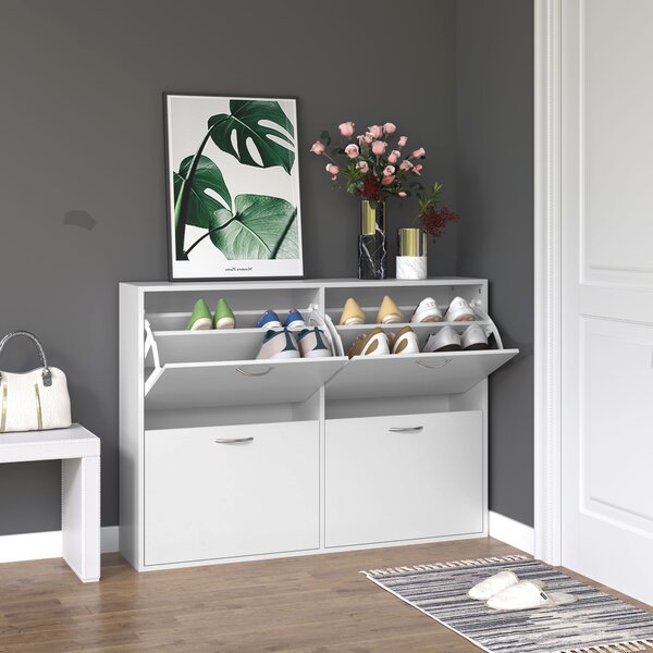 Homcom Scarpiera Salvaspazio capacità 24 Ingresso e Camera da Letto Legno 120x24x81cm Bianco|Aosom