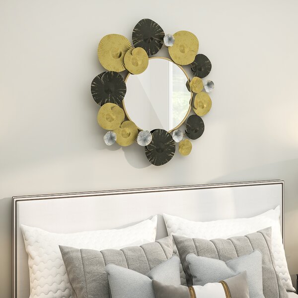 HOMCOM Decorazione da Parete in Metallo con Specchio Decorativo per Salotto Camera da Letto Corridoio 84x84 cm Oro e Nero | Aosom Italy