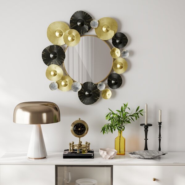 HOMCOM Decorazione da Parete in Metallo con Specchio Decorativo per Salotto Camera da Letto Corridoio 84x84 cm Oro e Nero | Aosom Italy