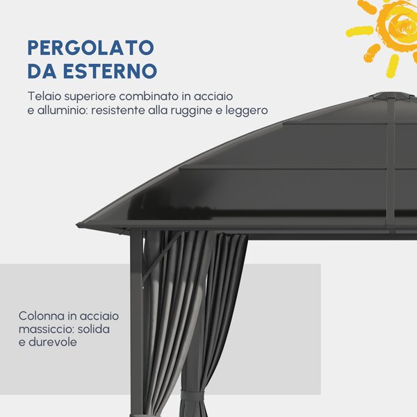 Outsunny Gazebo da giardino con 8 picchetti e ordini di fissaggio, struttura in alluminio e impermeabile UV, 3 x 3 m, grigio scuro | Aosom Italy