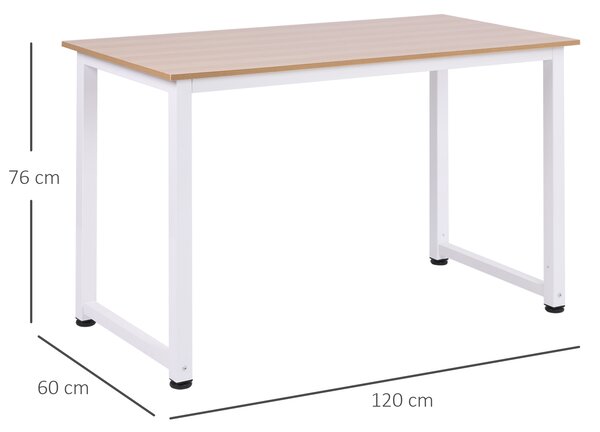 HOMCOM Scrivania per Computer Grande Superficie Gambe Regolabili, Tavolo da Pranzo 120x60x76cm finitura in Rovere Millennium, Telaio Bianco|Aosom