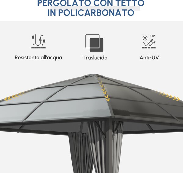Outsunny Gazebo da giardino con 8 picchetti e ordini di fissaggio, struttura in alluminio e impermeabile UV, 3 x 3 m, grigio scuro | Aosom Italy