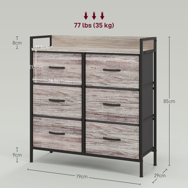 HOMCOM Cassettiera con 6 Cassetti Pieghevoli di Tessuto con Struttura in Acciaio Stile Industriale 79x29x85 cm Grigio | Aosom Italy