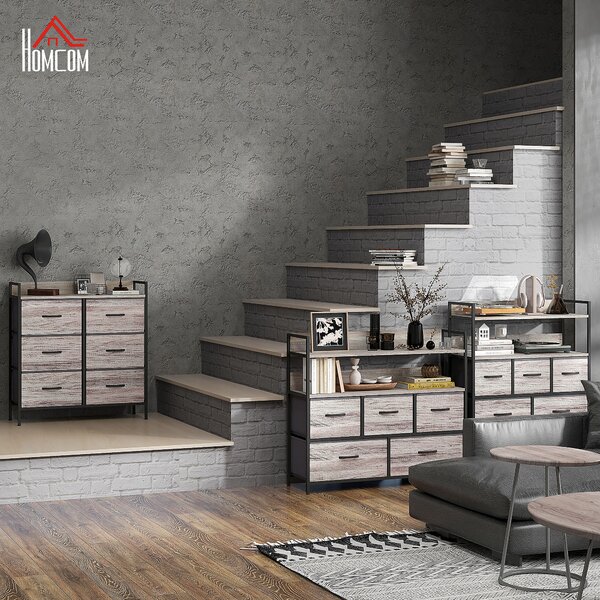HOMCOM Cassettiera con 6 Cassetti Pieghevoli di Tessuto con Struttura in Acciaio Stile Industriale 79x29x85 cm Grigio | Aosom Italy