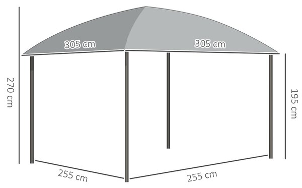 Outsunny Gazebo da giardino con 8 picchetti e ordini di fissaggio, struttura in alluminio e impermeabile UV, 3 x 3 m, grigio scuro | Aosom Italy