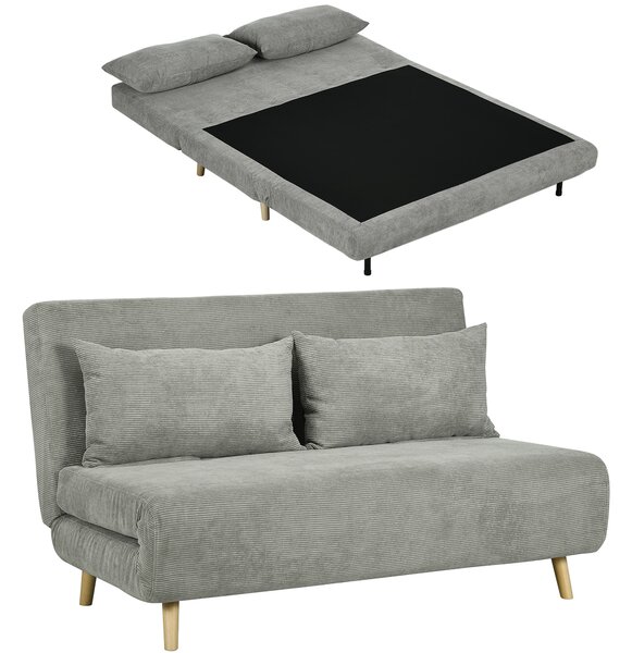 HOMCOM Divano Letto 2 posti con Schienale a 3 angolazioni Regolabile e 2 Cuscini, in Tessuto Effetto Lino, 141x90x81 cm, Grigio | Aosom Italy