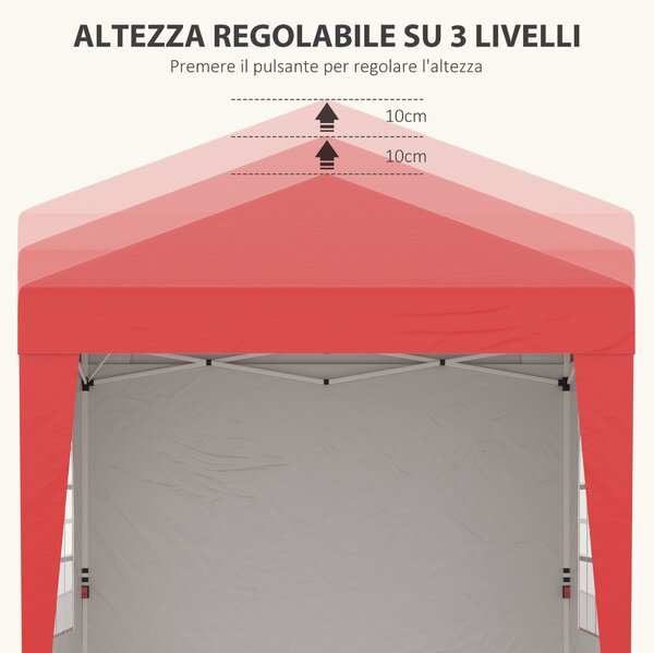 Outsunny Gazebo da giardino pop-up automatico pieghevole, regolabile in altezza e protezione UV 30+ 3 pareti laterali, rosso | Aosom Italy